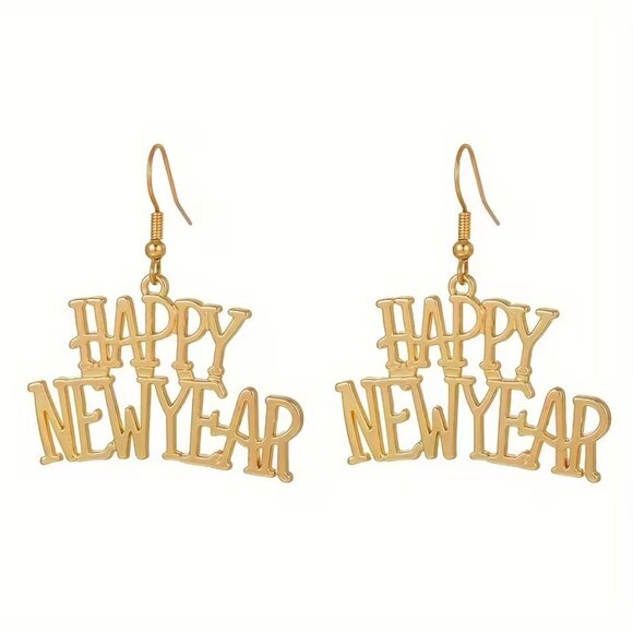 NEW Gold Happy New Year Earrings - Picture 2 of 5